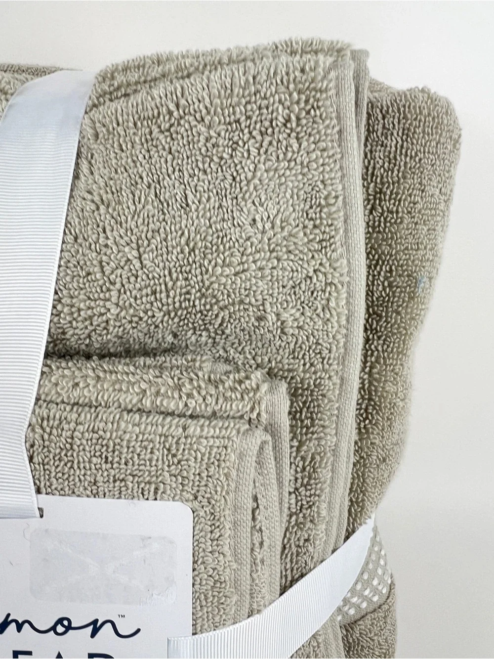 Common Thread Bath Towel Set Beige Taupe White Low Twist 100% Cotton 6 Pc NEW